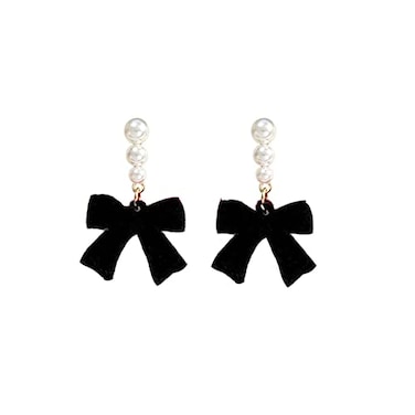 ZAHSY Black Velvet Bow Dangle Earrings Bowknot Pearl Earrings for Women