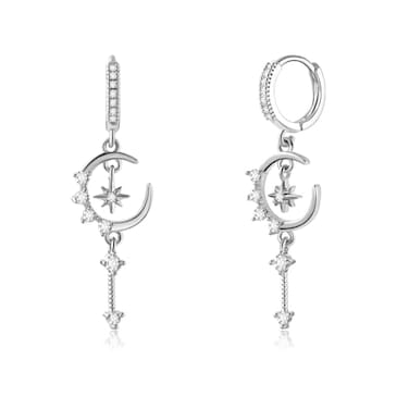 Watforsh Star and Moon Earrings Dangle Hoop Earrings for Women Huggie with Cubic Zirconia Celestial Space Style