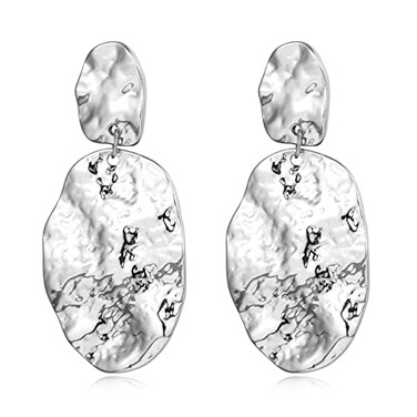 NEPULOY Silver Statement Earrings Hammered Big Drop Dangle Earrings for Women Silver Jewelry