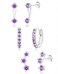 Poxtex Silver Purple Earrings for Women Deep Purple Created Amethyst February Birthstone Earrings Jewelry Gifts Jacket Stud Huggie Hoop Stack for Multiple Piercing