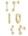 Poxtex Gold Champagne Brown Earrings Set for Women Dainty Small Cute Jacket Stud Huggie Hoop Earring Stack for Multiple Piercing November Birthstone Trendy Jewelry Gifts
