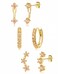 Poxtex Gold Champagne Brown Earrings Set for Women Dainty Small Cute Jacket Stud Huggie Hoop Earring Stack for Multiple Piercing November Birthstone Trendy Jewelry Gifts