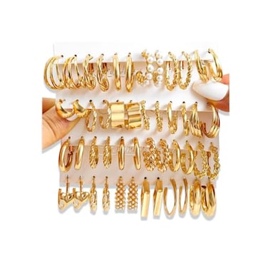 17IF 24 Pairs Gold Earring Set for Women Chunky Earring Multipack Punk Trendy Big Small Stud Hoop Earring Lightweight Twisted Pearl Ear Pack For Daily Birthday Party