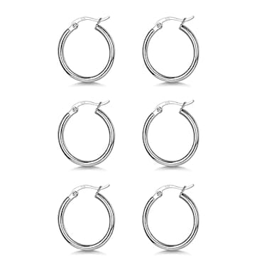 Fcebsty 3 Pairs 925 Sterling Silver Post Hoop Earrings Small White Gold Plated Hoop Earrings for Women 13mm3