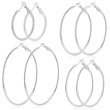 YINCUO 4 Pairs Stainless Steel Hoop Silver 30405060 mm Earrings for Women Hoops Hypoallergenic Thin Lightweight Dangle Set