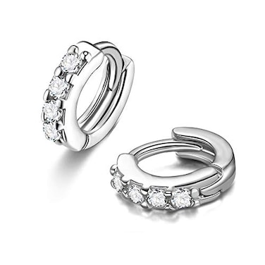 SILBERTALE 5mm Huggie Earrings 925 Sterling Silver Cubic Zirconia Tiny Hoop Earrings Cute Mini Forward Helix Cartilage Earring Hoop for Women