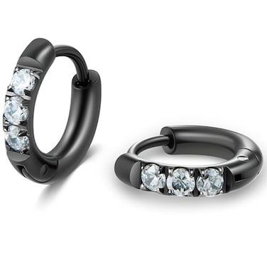 Showself 6MM Mini Hoop Earring Black Tragus Helix Rook Cartilage Micro Ear Hoops Earring Cubic Zirconia CZ Tiny Huggie Hoop Earrings for Women Men 20G