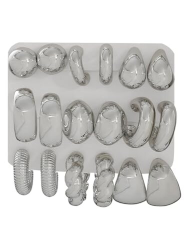 ILGANT 9 Pairs Chunky Silver Earrings Set for Women Trendy Lightweight Silver Hoop Earrings Hypoallergenic Jewelry