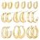 17KM 9 Pairs Gold Chunky Hoop Earrings Set for Women Hypoallergenic Thick Open Twisted Huggie Hoop Jewelry for Gifts