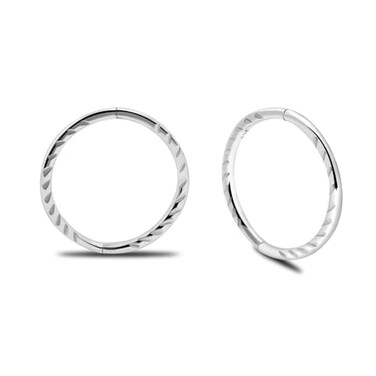 Serenity Sleepers 925 Sterling Silver Solid Seamless Diamond Cut Twist Sleeper Hoop Earrings Small Hinged Thin Handmade 8mm 10mm 12mm 14mm For Women Men 1532 12mm