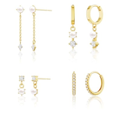 Moodear Baroque Pearl Earrings for Women Gold Plated Dangle Hoop Earrings