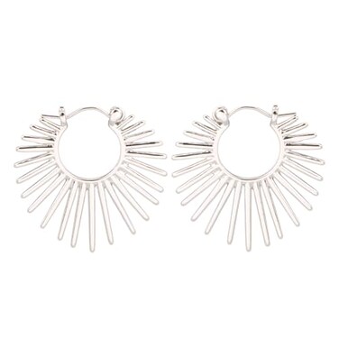 BaubleStar Sunburst Hinged Hoop Earrings Silver Trendy Statement Chunky Thin Open Textured Huggie Earring Hinge Hoops for Women