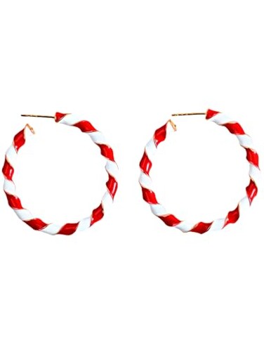 JSLOVFLO Big Candy Gold White Red Hoop Dangle Earrings for Women Twisted Wrapping Christmas Statement Charms Drop Dangling Open Hoops Lightweight Fashion Easter Festival Holiday Presents