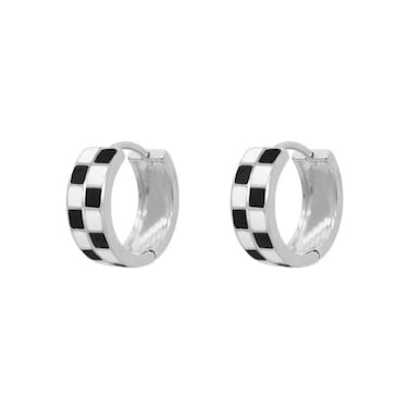 NewZenro Chic Checker Small Hoop Earrings for Women Dainty Tiny Round Circle Huggie Hoops White Black Enamel Hooped for Her Birthday Bff Silvery