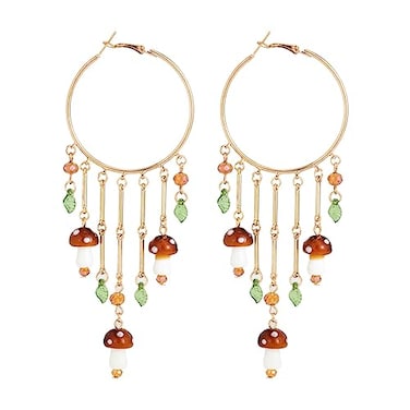 Zaycca Colorful Boho Tassel Hoop Earrings Mushroom Leaves Dangle Earring for Women