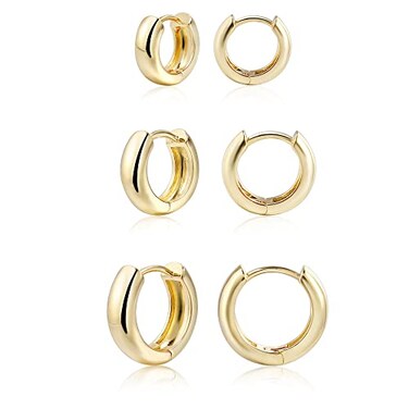 CONRAN KREMIX Small Thick Gold Chunky Hoop Earrings Set For Women Gold Plated Lightweight Huggie Hoops 3Pair Gifts