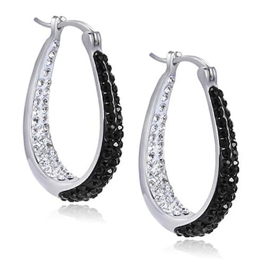 ZVVBOO Crystal Hoop Earrings Silver Plated Inside Out Oval Shape Hoop Earrings for Women 12 Inch Black