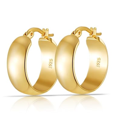 DORANA 7mm Thcik Gold Hoop Earrings for Women Large Gold Hoop Earring Chunky Hoops Sterling Silver Hoops Earring Lightweight Small Chunky Earrings