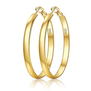 EXGOX 5mm Wide Gold Hoop Earrings for Women Sterling Silver Large Hypoallergenic Lightweight 14K Real Gold Plated Big Hoops