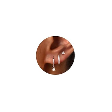 Freekiss Sterling Silver Earrings Set 3 Pairs Hypoallergenic CZ Hoop Stud Earrings for Women Dainty Diamond Circle Dangle Huggies Minimalist Stackable Jewelry Gifts