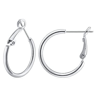 Gacimy Small Hoop Earrings for Women 14K White Gold Plated 925 Sterling Silver Post Hoops for Women 20mm Silver Tone Small Earrings