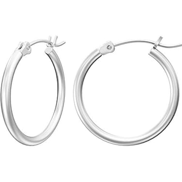 Gacimy Small Sterling Silvertone Hoop Earrings for Women 14K White Gold Plated Hoops with 925 Sterling Silvertone Post 14K White Gold Plated 20mm Medium Earrings for Women