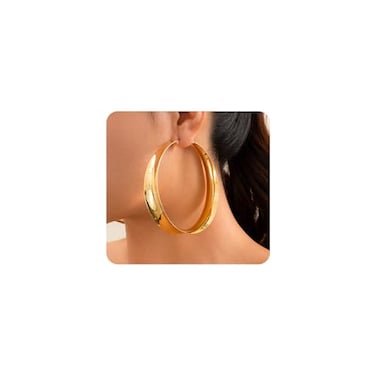 GIGB PBDK Gold Chunky Hoop Earrings for Women Exaggerated Large Wide Post Thick Hoop Earrings Minimalist Polished 80MM Statement Earrings Prom Jewelry Gift Gold