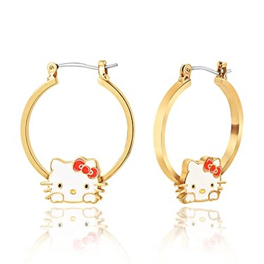 SALLY ROSE Hello Kitty Hoop Earrings for Women Official License Gold Tone FlashPlated and Enamel Sanrio Earrings