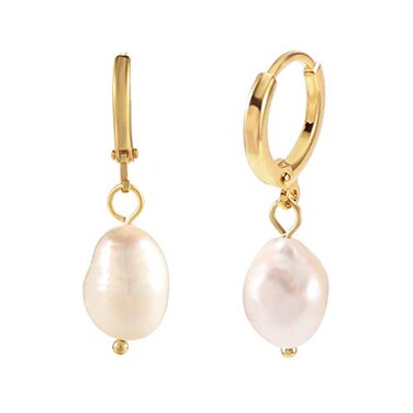 XYJZXY Huggie Hoop Earrings with Charms Pearl Dangle Earrings 13 mm