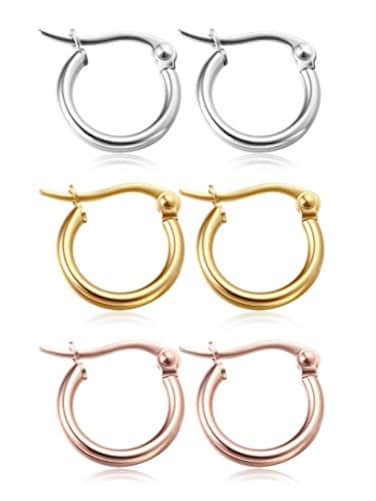 Jstyle 3 Pairs Stainless Steel Hoop Earrings for Women Huggie 12MM