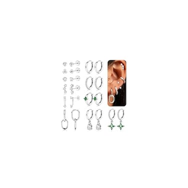 LOYALLOOK 11Pairs Silver Hoop Earrings for WomenHypoallergenic Surgical Steel Earrings Silver Cartilage Earring Sets for Multiple Piercing Trendy Earring Stacks Flat Back Stud Hoops