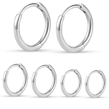 micuco Small Hoop Earrings for Women Tiny Cartilage Hoop Earrings for Men Helix Daith Tragus Ear Hugging Hoop Earrings Silvertone Plated 6mm 8mm 10mm
