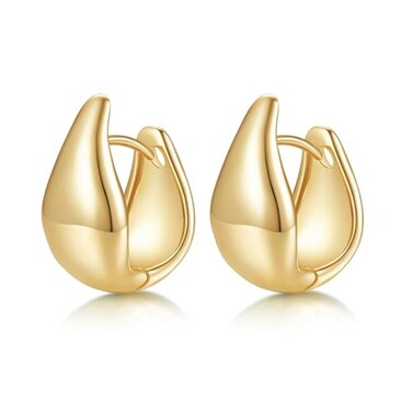 MINDDHA 14K Yellow Gold Plated Teardrop Huggie Hoop Earrings for Women 925 Sterling Silver Post Teardrop Hoops Thick Elegant Hoop Earrings 20mm x 10mm