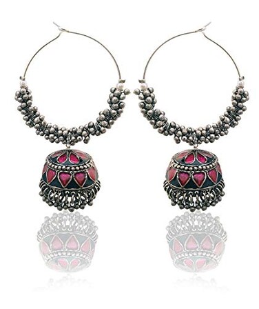 Moonstruck Oxidized Hoops With Meenakari jhumkas For Women Pink