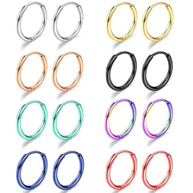 ONESING 5 Pairs Small Hoop Earrings for Women Men Stainless Steel Hinged Huggie Hoop Earrings Set Trendy Hypoallergenic Earring Stack Cartilage Hoop Earring for Multiple Piercing 816mm