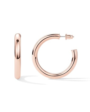 PAVOI 14K Rose Gold Plated Lightweight Chunky Open Hoop Earrings for Women 40mm Thick Infinity Gold Hoops Women Earrings