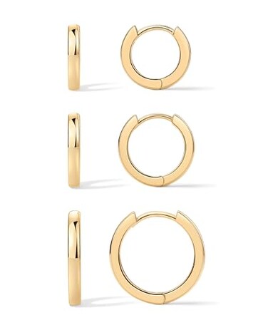PAVOI 14K Yellow Gold Plated 925 Sterling Silver Posts 3 Pairs Hoop Earrings Set for Women Huggie Earring Pack