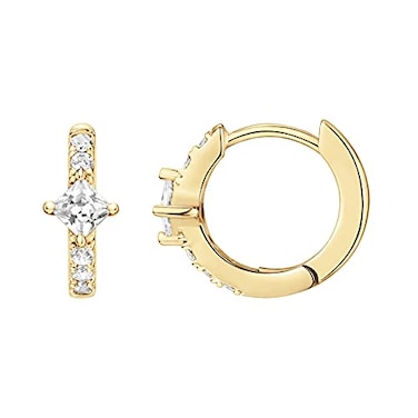 PAVOI 14K Yellow Gold Plated 925 Sterling Silver Womens Huggie Earrings Small Gold Hoop Earring CZ Huggie Earring Princess Cubic Zirconia