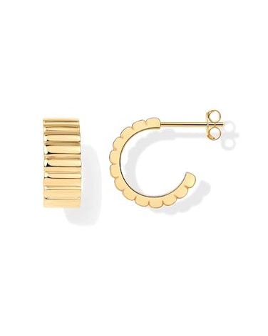 PAVOI 14K Yellow Gold Plated Statement Ridges Ribbed Hoop Earrings for Women Chunky Croissant Huggie Hoops