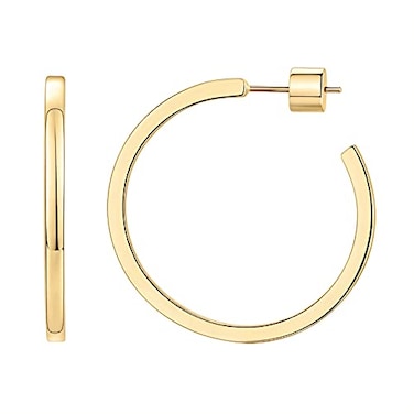 PAVOI 14K Yellow Gold Plated Thin Square Edge Open Hoop Earrings for Women Leightweight 30MM Diameter Hoops