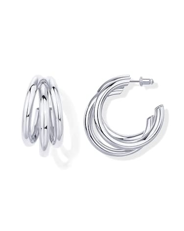 PAVOI Gold Hoop Earrings for Women Rhodium Plated Chunky Triple Split Loop Huggie Earrings Hypoallergenic Statement Jewelry Trendy Multi Hoop Design