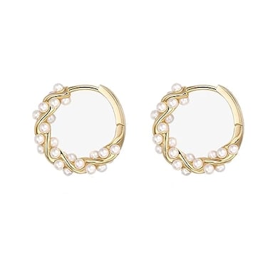 TGDSV Pearl Chunky Gold Hoop Earrings For Women Trendy Sterling Silver Twisted Hoop Earrings