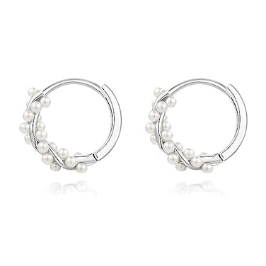 TGDSV Pearl Chunky Gold Hoop Earrings For Women Trendy Sterling Silver Twisted Hoop Earrings