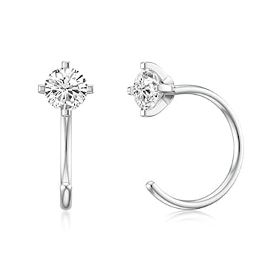 SEVENWELL Sterling Silver Half Hoop Earring April Cubic Zirconia Round Birthstone Small Huggie Open Hoop Earrings Jewelry