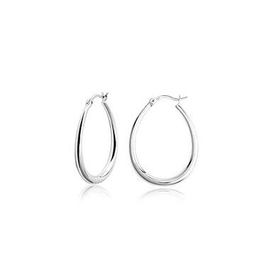 ALEXCRAFT Silver Oval Hoop Earrings for Women Hypoallergenic Medium Silver Teardrop Oval Hoop Earrings