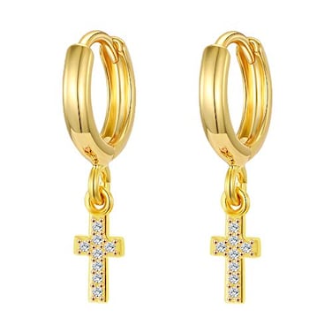 XYJZXY Small Hoop Cross Dangle Drop Hoop Earrings With Small Charm for Women