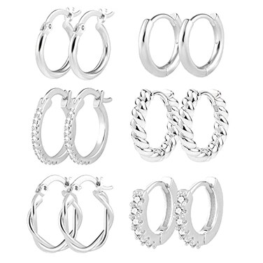 ALEXCRAFT Small Silver Hoop Earrings for Women Hypoallergenic Small Huggie Hoops Earrings Set Twisted Huggies Earing