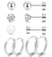Staligue 5 Pairs Pure Titanium Earrings for Women 20G Hypoallergenic Flat Back Earrings Studs Hoops Set with CZSilvery