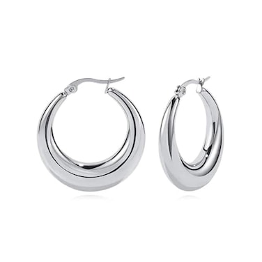WOWORAMA Silver Chunky Hoop Earrings for Women Thick Stainless Steel Hoop Earrings Lightweight Round Hollow Tubes Earrings Silver 20mm Hoops