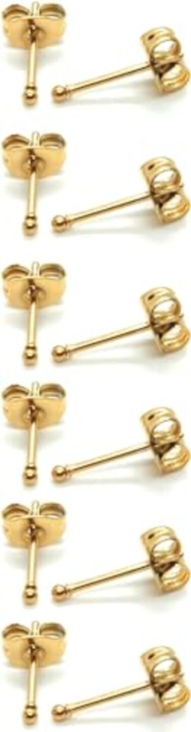 Showself 12Pcs 1MM Minimal Ball Stud Earrings 20G Hypoallergenic Surgical Steel Small Gold Cartilage Helix Piercing Jewelry Micro Stacked Stud Earring Tiny Dot Post Earrings Set for Multiple Hole Pier